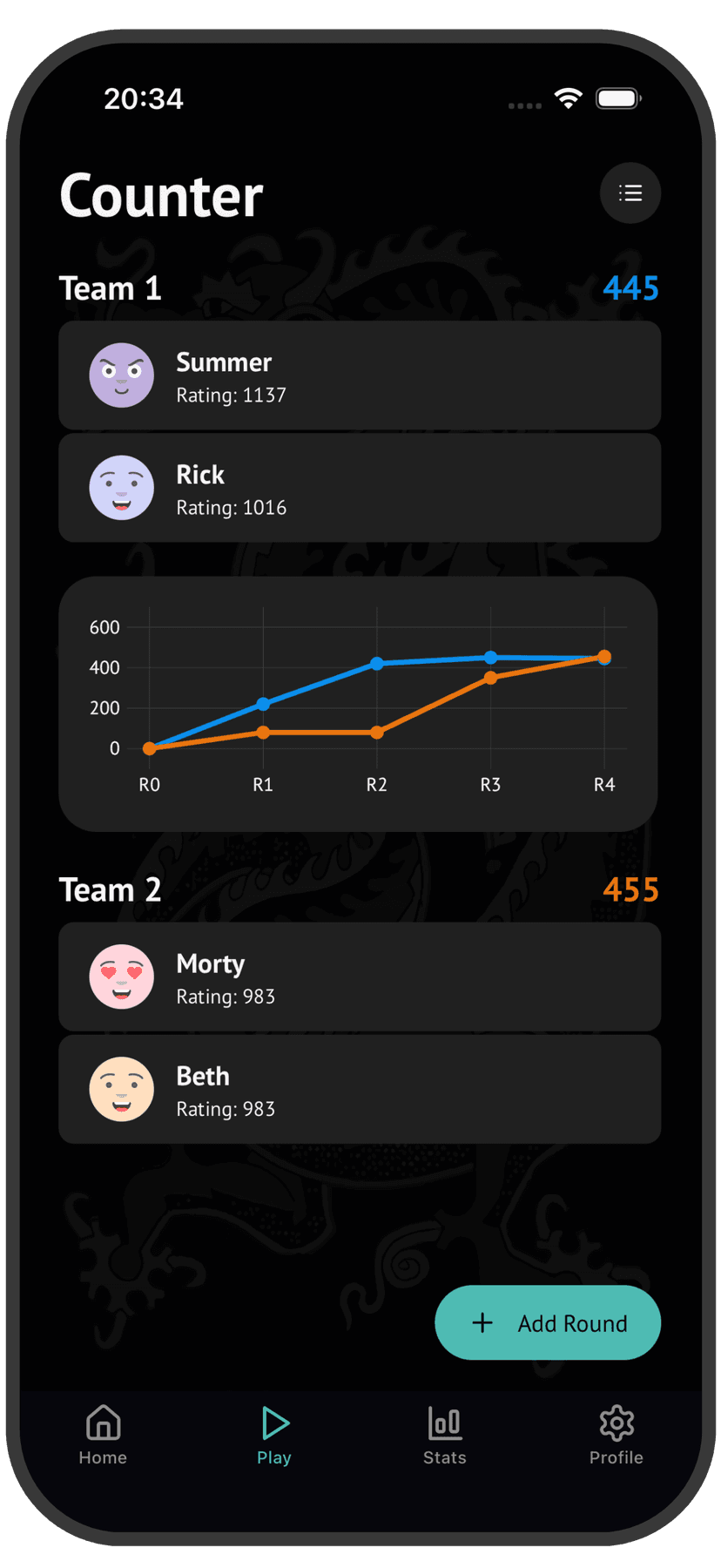 Tichu App Counter Screen